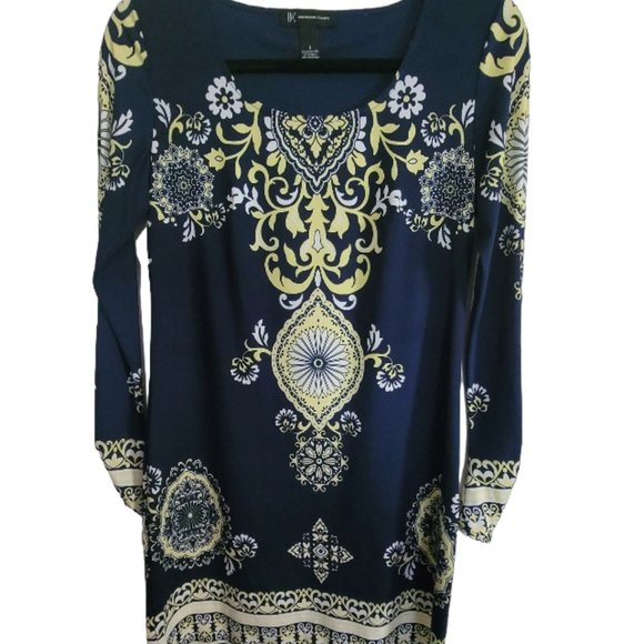 INC International Concepts Dress Womens Size S Navy/Yellow Body Con - Picture 2 of 3